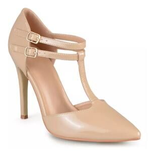JOURNEE COLLECTION 'TRU' T-STRAP ADJUSTABLE PADDED STILETTO HEEL NUDE 8.5 NEW
